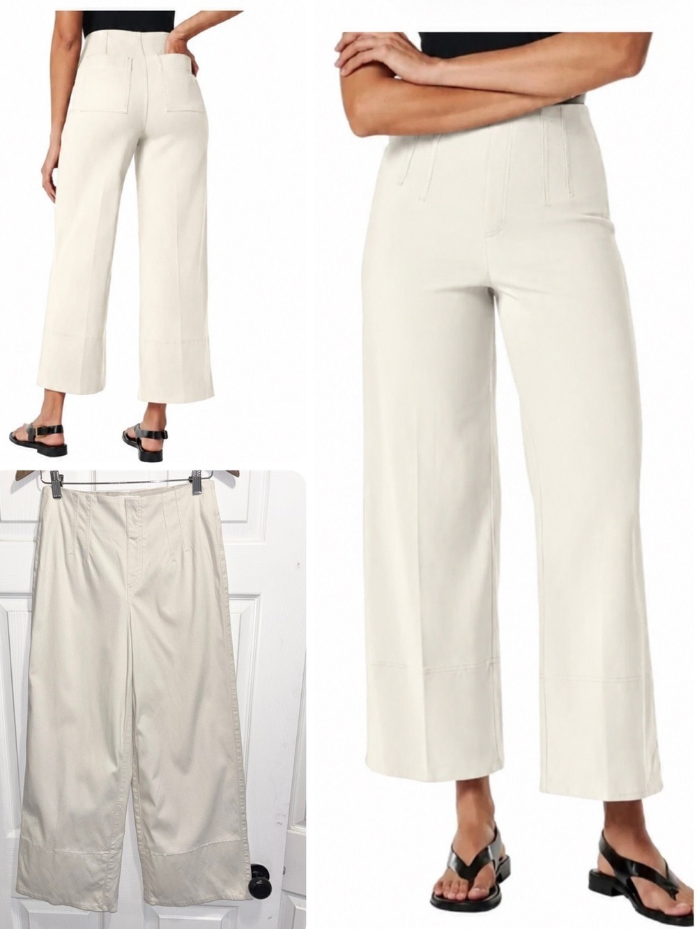 SPANX Zero Waistband Wide Leg Pants Cream Stretch Twill Small Petite